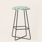 Horse and Flower Print, Mint Blue, Pink flowers, Equestrian, Spring Floral Stool Gallery Image 1