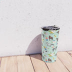 Horse and Flower Print, Mint Blue, Pink flowers, Equestrian, Spring Floral Travel Mug Gallery Image 4
