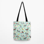 Horse and Flower Print, Mint Blue, Pink flowers, Equestrian, Spring Floral Tote Bag Gallery Image 2