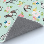 Horse and Flower Print, Mint Blue, Pink flowers, Equestrian, Spring Floral Rug Gallery Image 4
