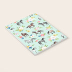 Horse and Flower Print, Mint Blue, Pink flowers, Equestrian, Spring Floral Notebook Gallery Image 3
