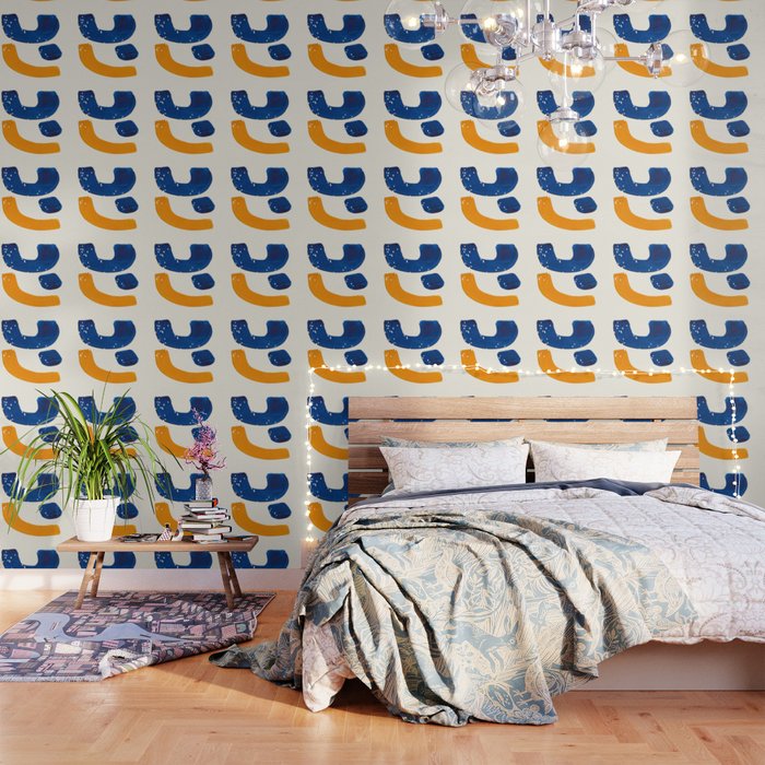 Minimalist Abstract Mid Century Modern Colorful Shape Yellow Blue Pattern Fun Art Wallpaper Gallery Image 3