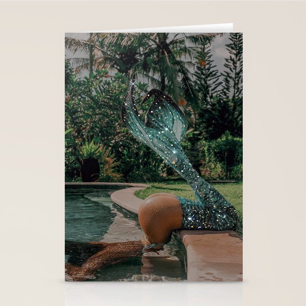 Im OFF | mermaid | tail | green | pool | swim | palm | collage | glitter | bling | tired | sunshine  Stationery Card Gallery Image 2