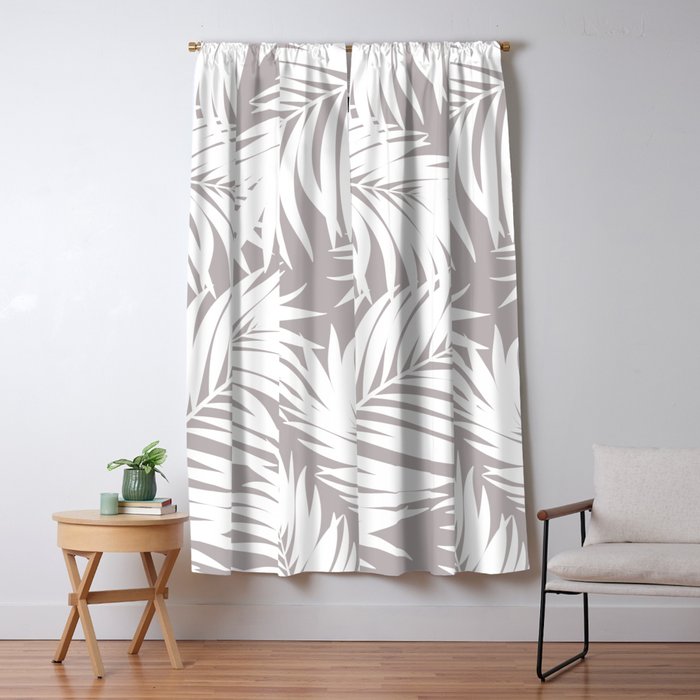 Palm Tree Fronds White on Soft Grey Hawaii Tropical Décor Window Curtain Gallery Image 1