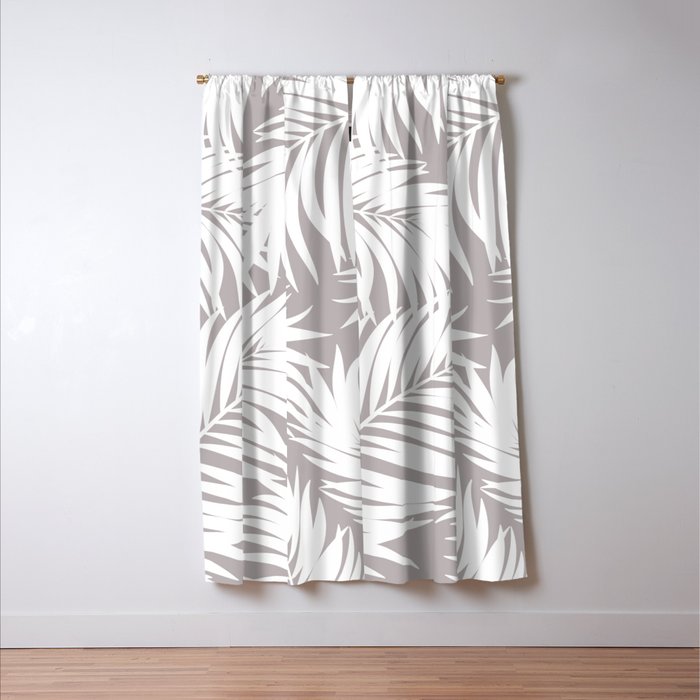 Palm Tree Fronds White on Soft Grey Hawaii Tropical Décor Window Curtain Gallery Image 3