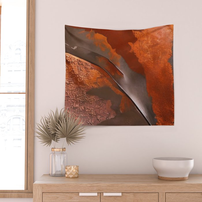Rust and Metal Japandi Art Wall Tapestry Gallery Image 2