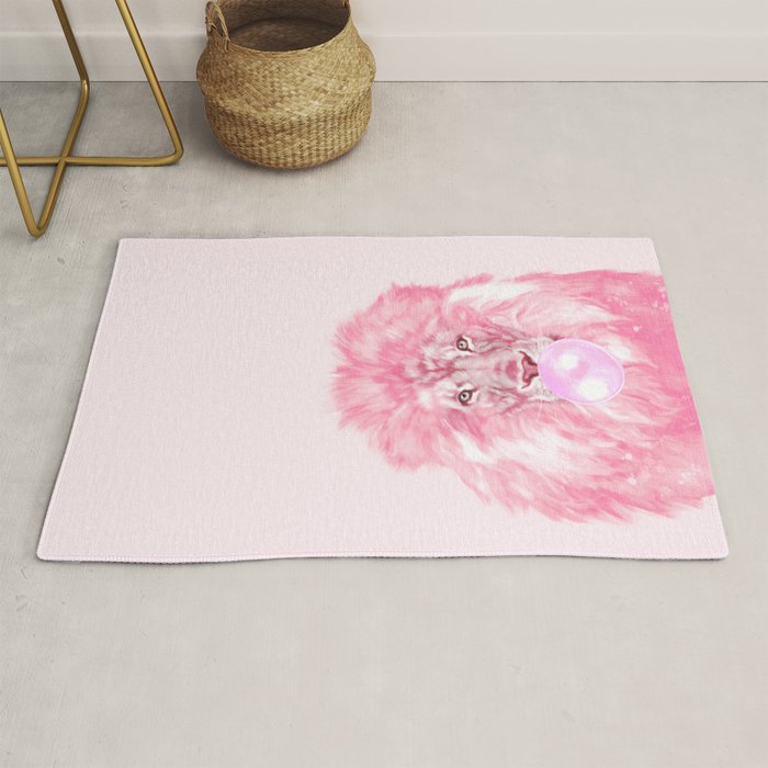 Lion Chewing Bubble Gum in Pink Rug Gallery Image 1