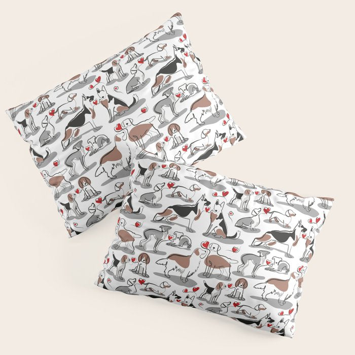 Woof endless love // white background red hearts continuous lined pair of dog breeds Pillow Sham Gallery Image 3