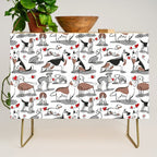 Woof endless love // white background red hearts continuous lined pair of dog breeds Credenza Gallery Image 1