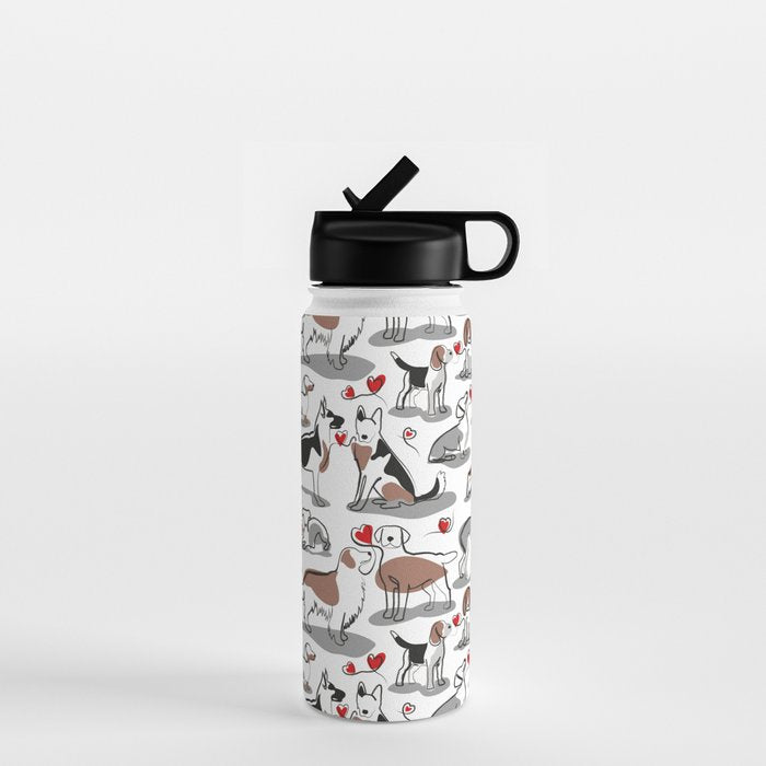 Woof endless love // white background red hearts continuous lined pair of dog breeds Water Bottle Gallery Image 1