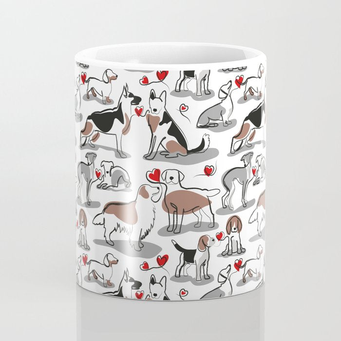 Woof endless love // white background red hearts continuous lined pair of dog breeds Coffee Mug Gallery Image 4