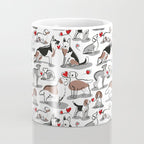 Woof endless love // white background red hearts continuous lined pair of dog breeds Coffee Mug Gallery Image 4
