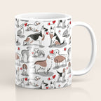 Woof endless love // white background red hearts continuous lined pair of dog breeds Coffee Mug Gallery Image 1