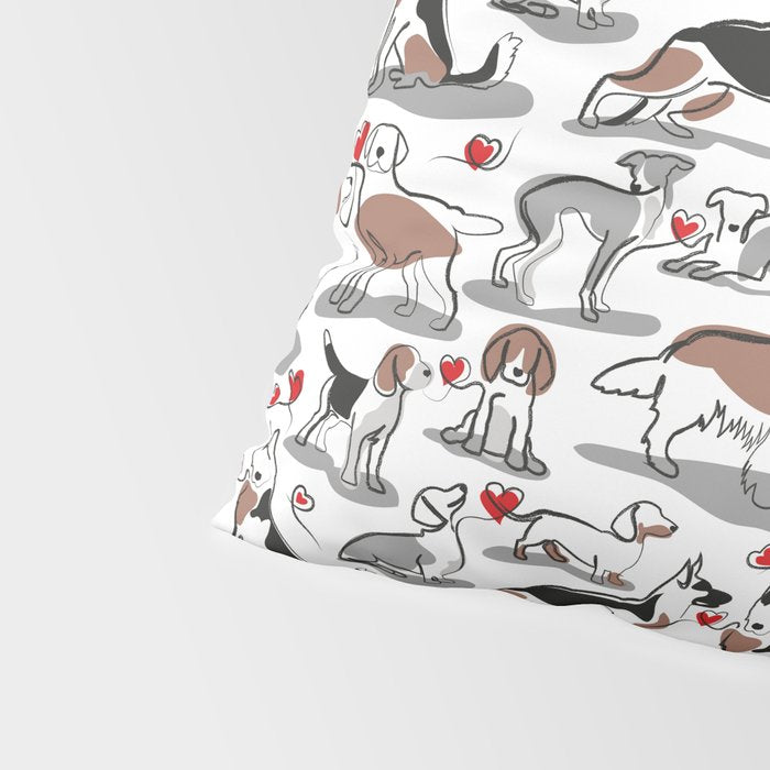 Woof endless love // white background red hearts continuous lined pair of dog breeds Pillow Sham Gallery Image 4