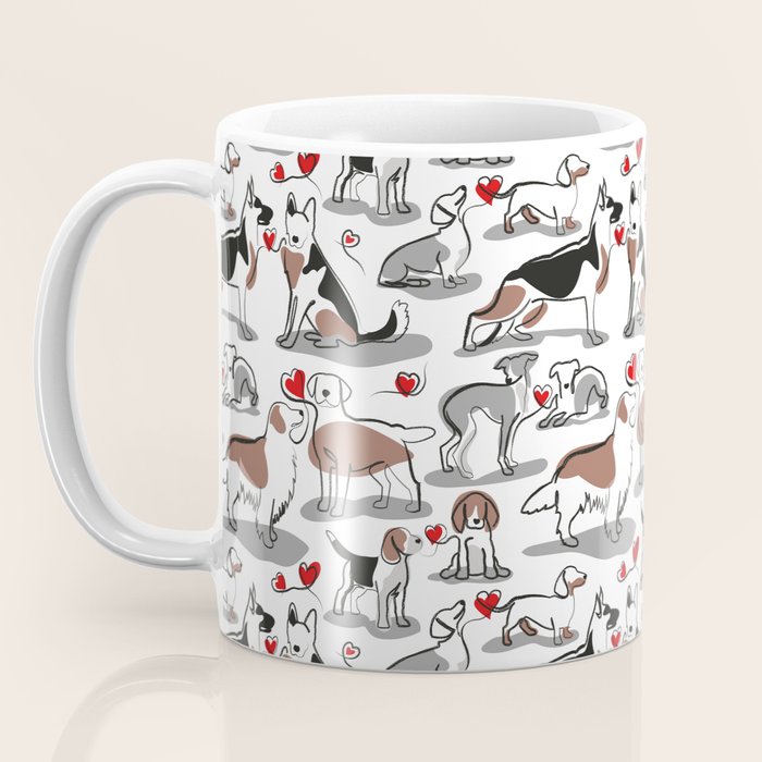 Woof endless love // white background red hearts continuous lined pair of dog breeds Coffee Mug Gallery Image 3
