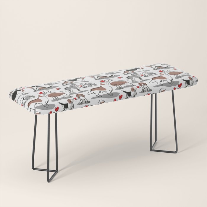 Woof endless love // white background red hearts continuous lined pair of dog breeds Bench Gallery Image 1