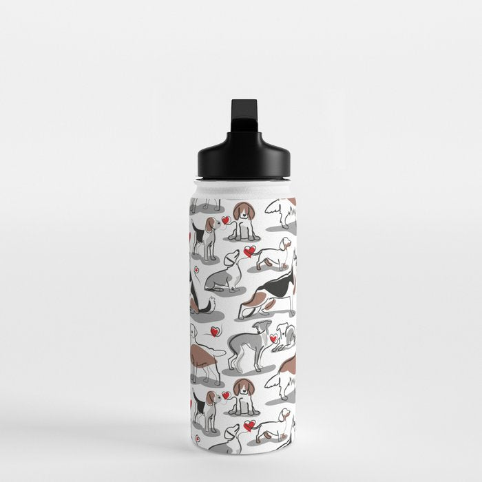 Woof endless love // white background red hearts continuous lined pair of dog breeds Water Bottle Gallery Image 3