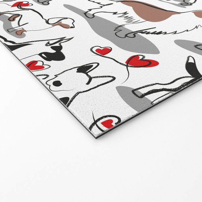 Woof endless love // white background red hearts continuous lined pair of dog breeds Welcome Mat Gallery Image 2