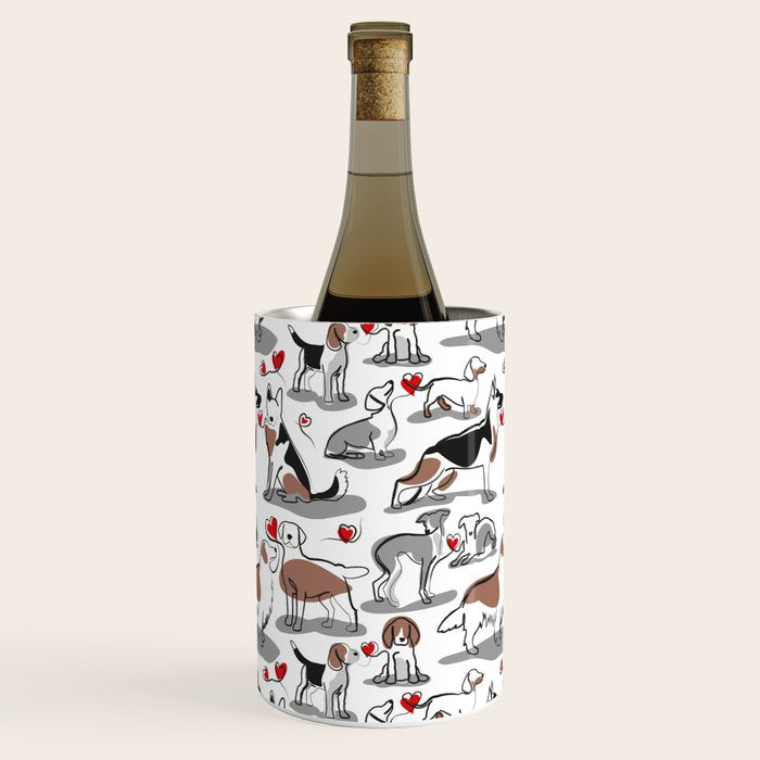 Woof endless love // white background red hearts continuous lined pair of dog breeds Wine Chiller Gallery Image 2