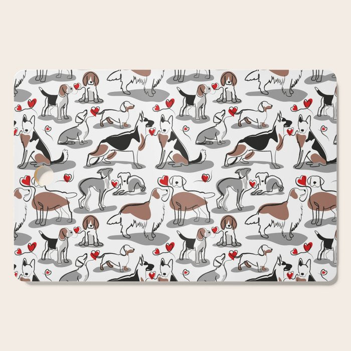 Woof endless love // white background red hearts continuous lined pair of dog breeds Cutting Board Gallery Image 1