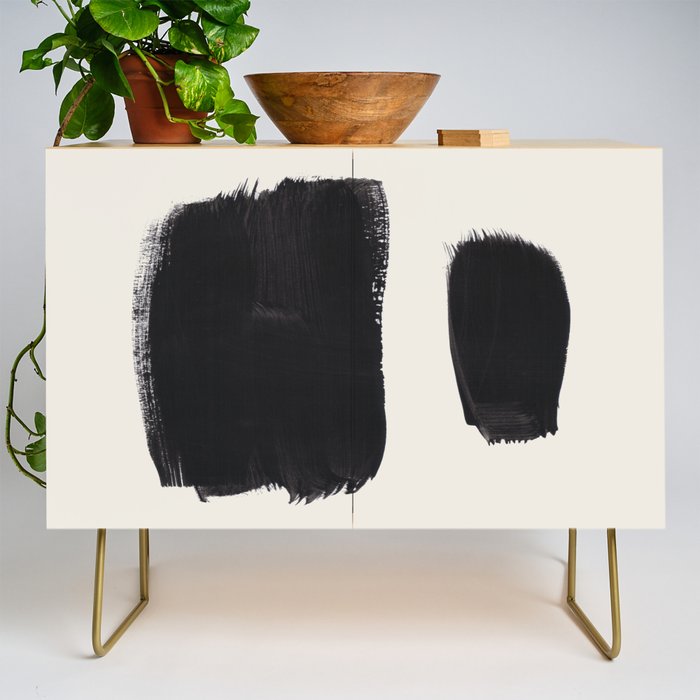 Mid Century Modern Minimalist Abstract Art Brush Strokes Black & White Ink Art Brush Strokes Credenza Gallery Image 1