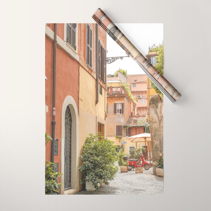 Street In Rome Photo | Travel Photography In Italy Art Print | Colorful Trastevere Houses Wrapping Paper Gallery Image 1