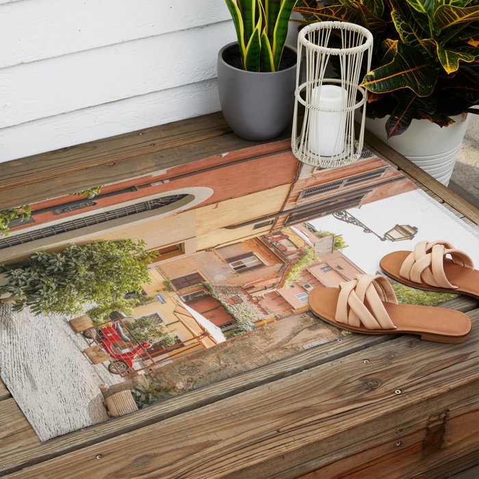 Street In Rome Photo | Travel Photography In Italy Art Print | Colorful Trastevere Houses Outdoor Rug Gallery Image 2