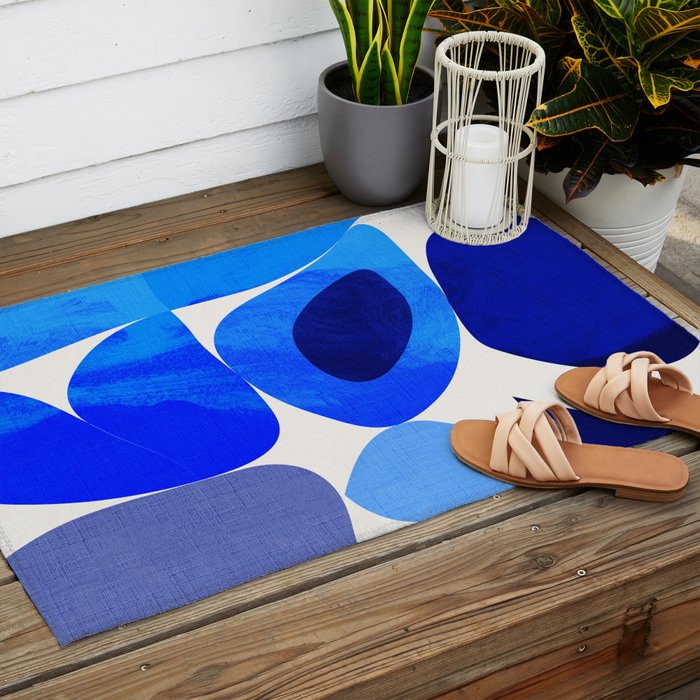 mid century modern organic blue 2 Outdoor Rug Gallery Image 2