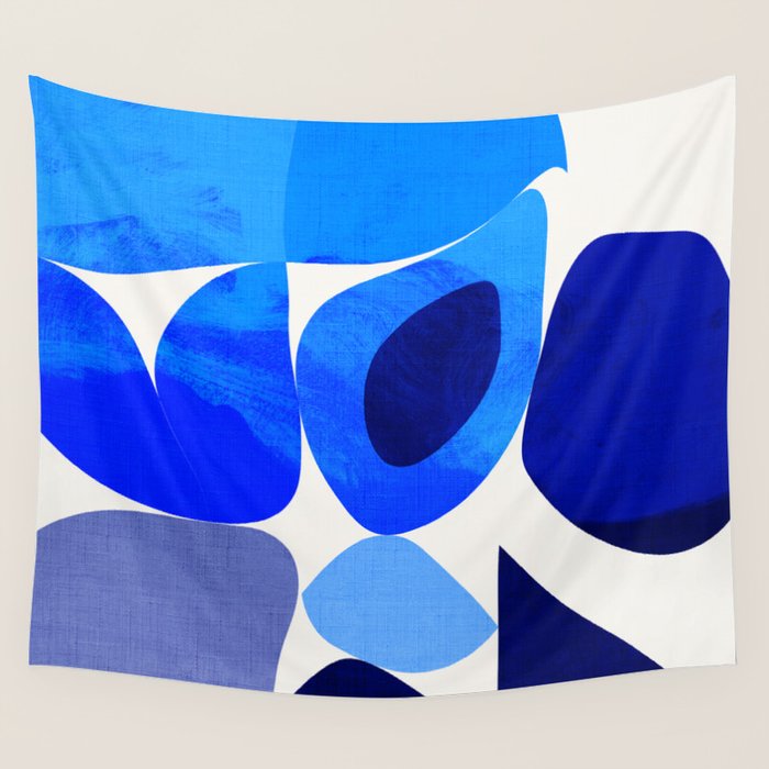 mid century modern organic blue 2 Wall Tapestry Gallery Image 1