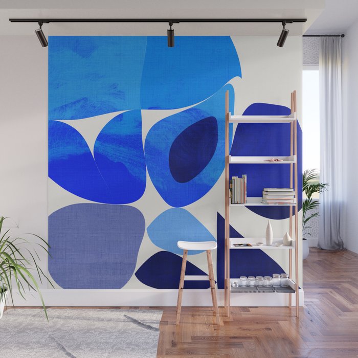 mid century modern organic blue 2 Wall Mural Gallery Image 1