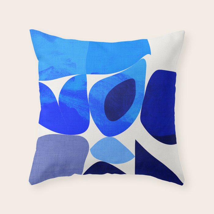 mid century modern organic blue 2 Throw Pillow Gallery Image 1