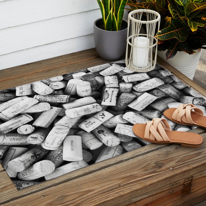 Something Nostalgic II Twist-off Wine Corks in Black And White #decor #society6 #buyart Outdoor Rug Gallery Image 2
