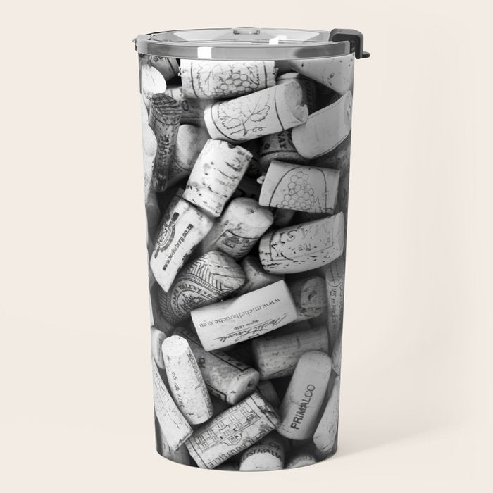 Something Nostalgic II Twist-off Wine Corks in Black And White #decor #society6 #buyart Travel Mug Gallery Image 2