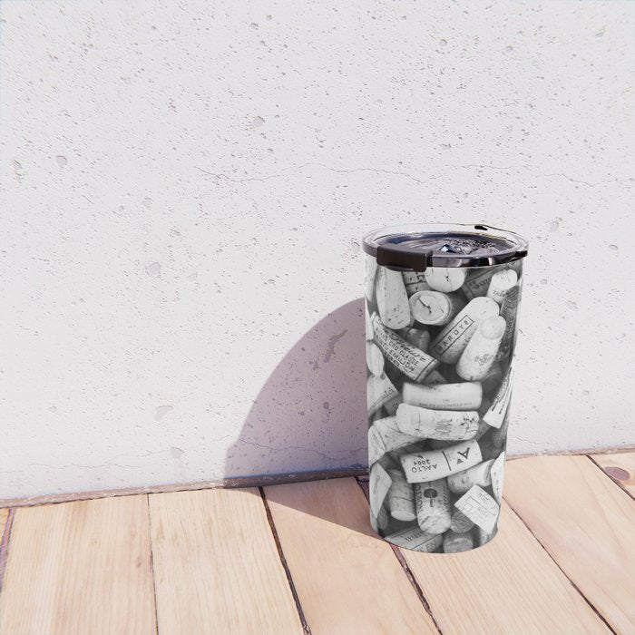 Something Nostalgic II Twist-off Wine Corks in Black And White #decor #society6 #buyart Travel Mug Gallery Image 4
