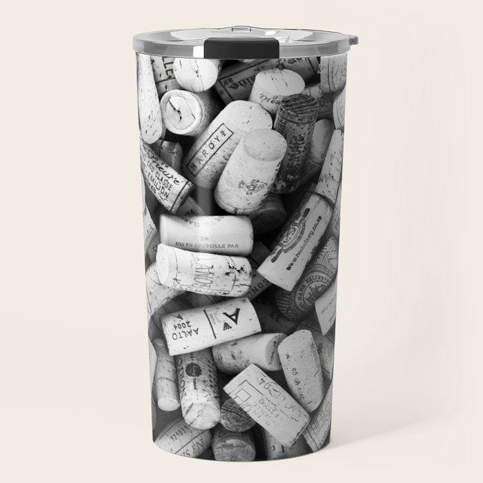 Something Nostalgic II Twist-off Wine Corks in Black And White #decor #society6 #buyart Travel Mug Gallery Image 1