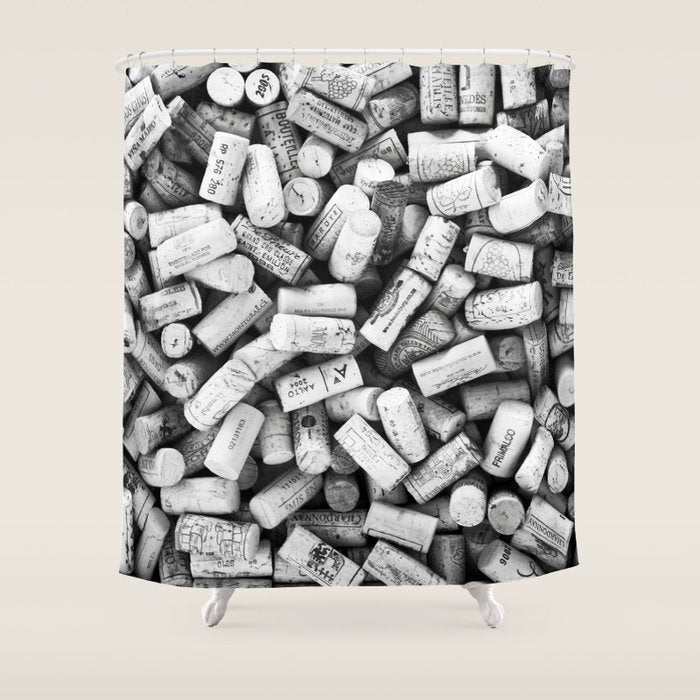 Something Nostalgic II Twist-off Wine Corks in Black And White #decor #society6 #buyart Shower Curtain Gallery Image 1
