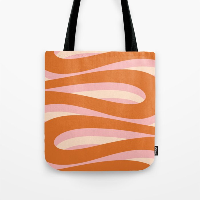 Pop Swirl Wavy Abstract Line Pattern Pink Orange Cream Tote Bag Gallery Image 1
