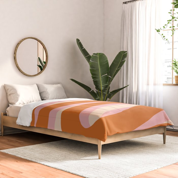 Pop Swirl Wavy Abstract Line Pattern Pink Orange Cream Comforter Gallery Image 2