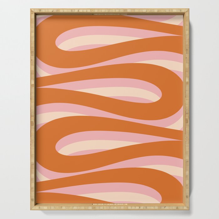 Pop Swirl Wavy Abstract Line Pattern Pink Orange Cream Serving Tray Gallery Image 1