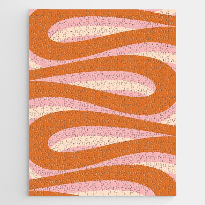 Pop Swirl Wavy Abstract Line Pattern Pink Orange Cream Jigsaw Puzzle Gallery Image 1
