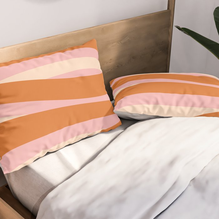 Pop Swirl Wavy Abstract Line Pattern Pink Orange Cream Pillow Sham Gallery Image 2