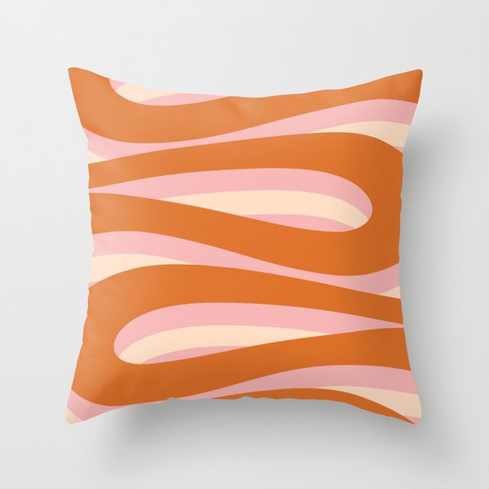 Pop Swirl Wavy Abstract Line Pattern Pink Orange Cream Throw Pillow Gallery Image 6