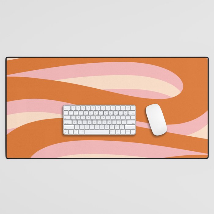 Pop Swirl Wavy Abstract Line Pattern Pink Orange Cream Desk Mat Gallery Image 1