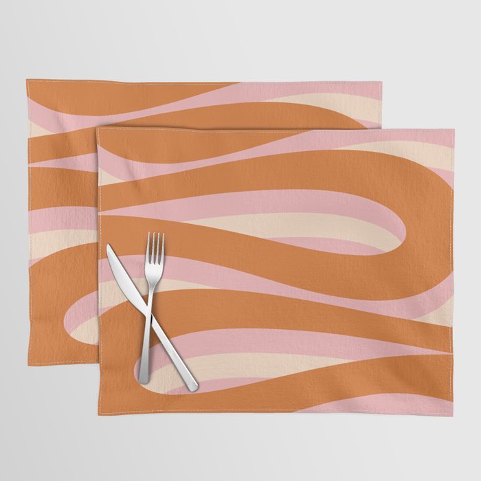 Pop Swirl Wavy Abstract Line Pattern Pink Orange Cream Placemat Gallery Image 1