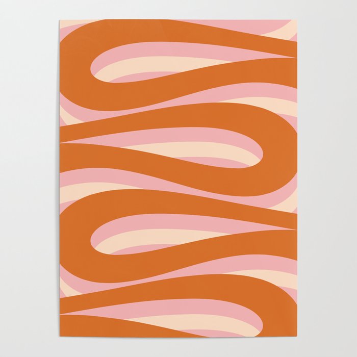Pop Swirl Wavy Abstract Line Pattern Pink Orange Cream Poster Gallery Image 1