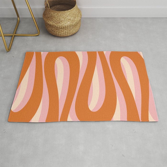 Pop Swirl Wavy Abstract Line Pattern Pink Orange Cream Rug Gallery Image 1