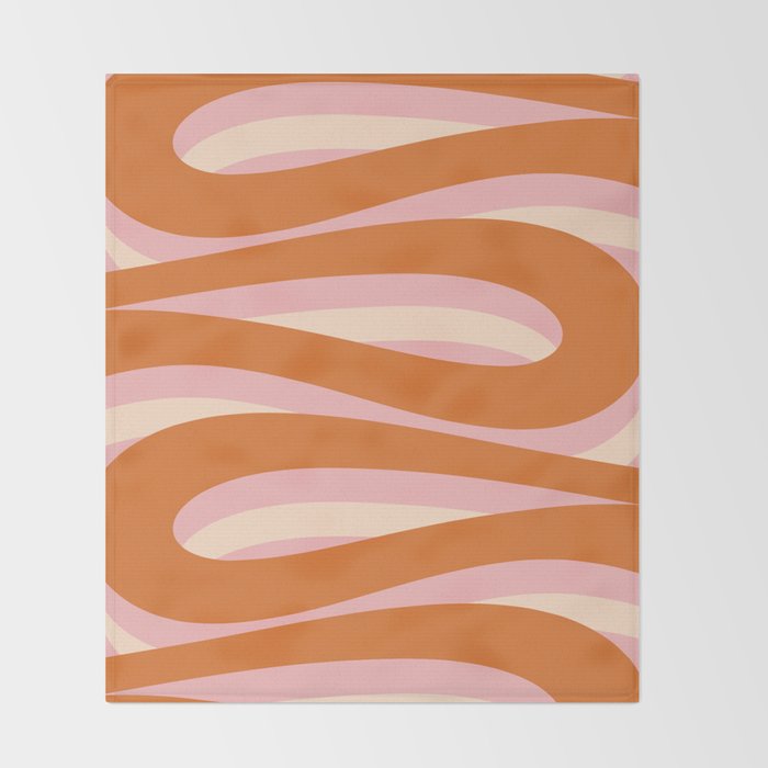 Pop Swirl Wavy Abstract Line Pattern Pink Orange Cream Throw Blanket Gallery Image 2