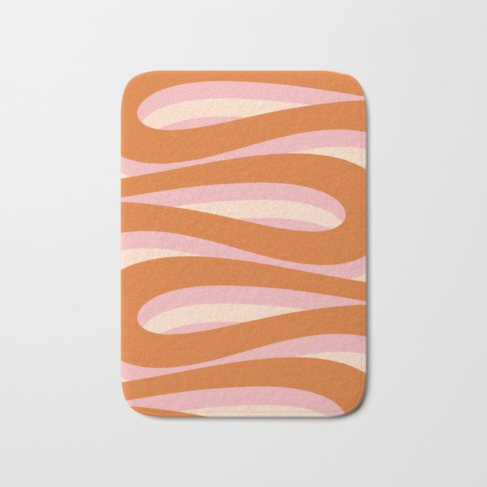 Pop Swirl Wavy Abstract Line Pattern Pink Orange Cream Bath Mat Gallery Image 1