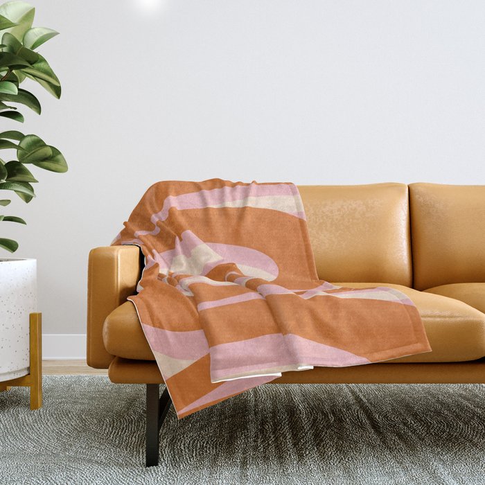 Pop Swirl Wavy Abstract Line Pattern Pink Orange Cream Throw Blanket Gallery Image 1