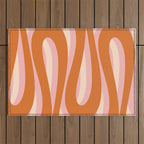 Pop Swirl Wavy Abstract Line Pattern Pink Orange Cream Outdoor Rug Gallery Image 1